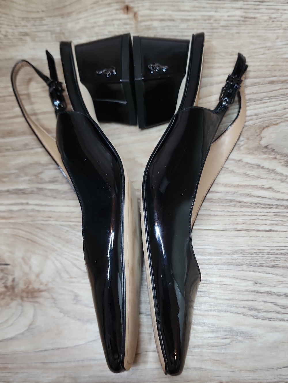 Sam Edelman Terra Square Toe Slingback Block Heel Black Patten Leather Shoes - Picture 7 of 16